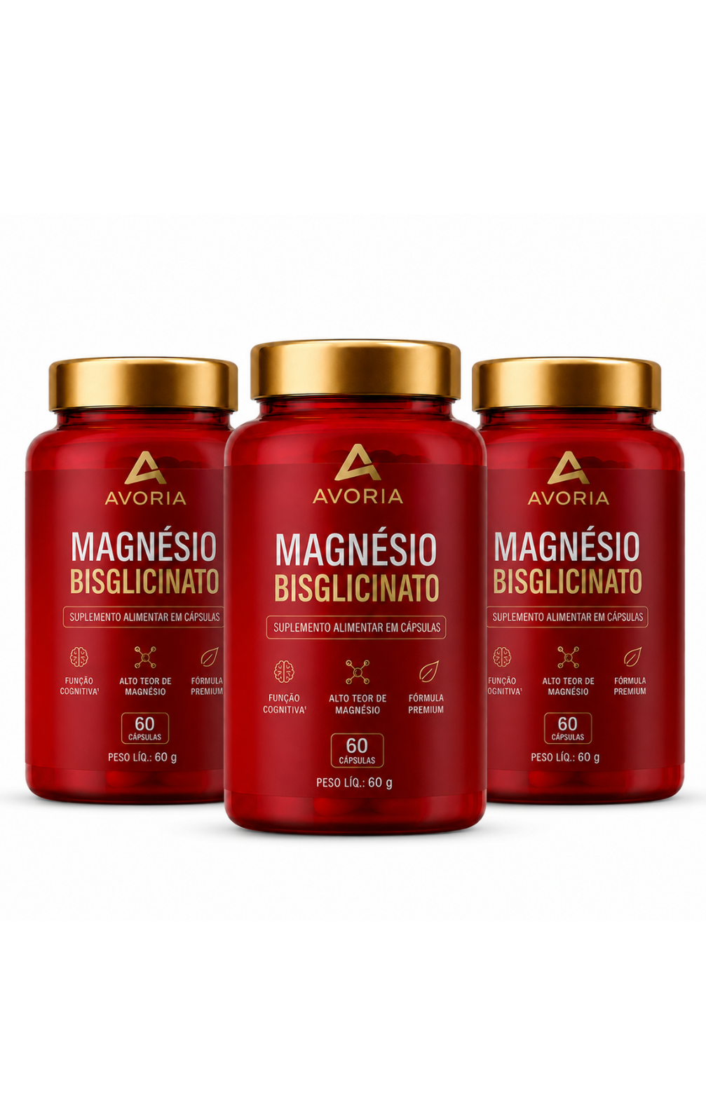 Kit Magnésio Bisglicinato Avoria – 3 Potes (180 Cápsulas)