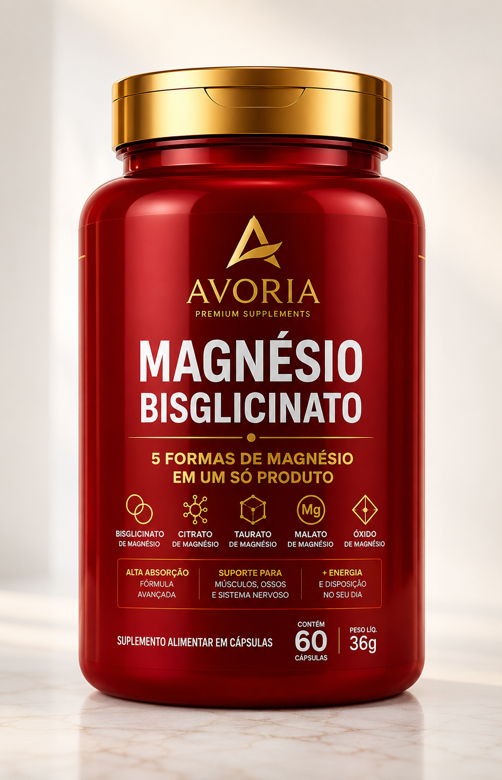 Kit Magnésio Bisglicinato Avoria – 1 Pote (60 Cápsulas)