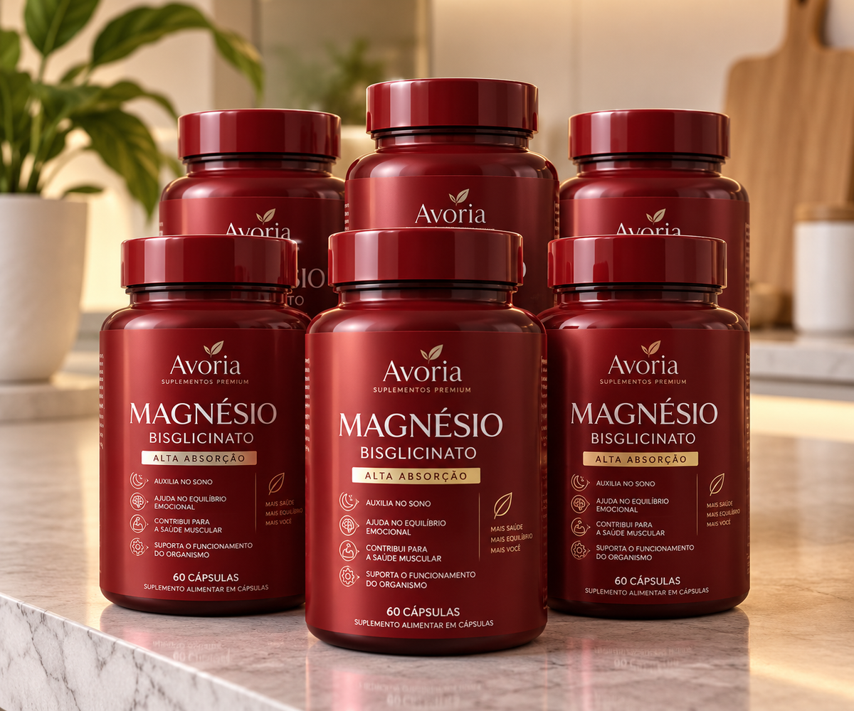 Kit Magnésio Bisglicinato Avoria – 6 Potes (360 Cápsulas)