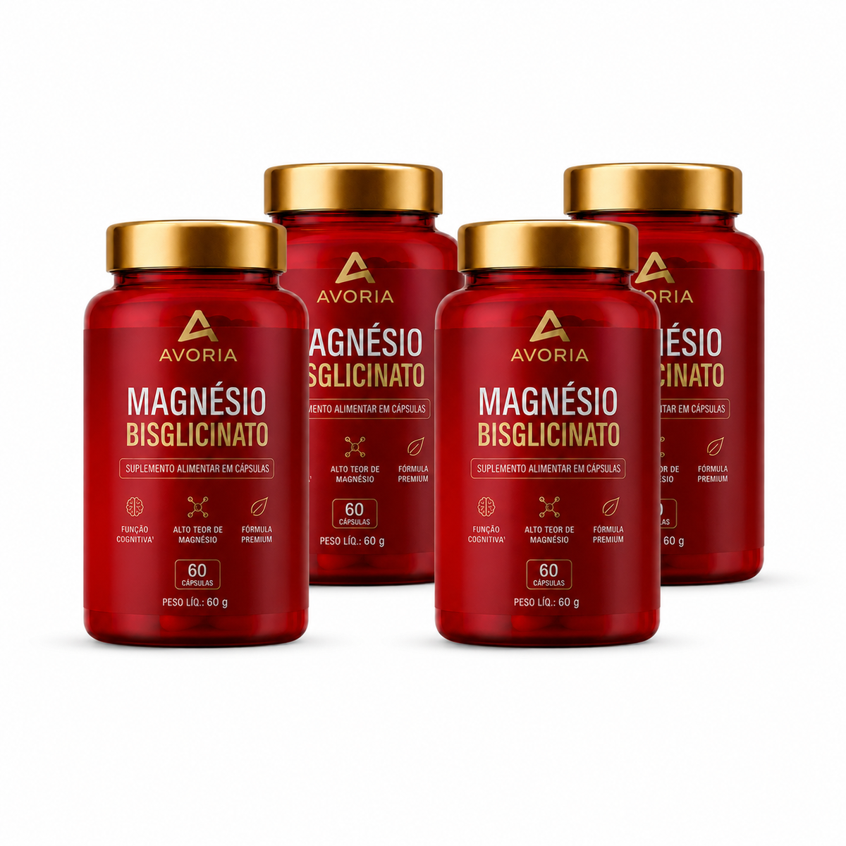 Kit Magnésio Bisglicinato Avoria – 4 Potes (240 Cápsulas)